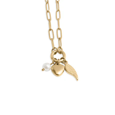 18K Gold PVD Stainless Steel Angel Wing Charm Holder Necklace Set