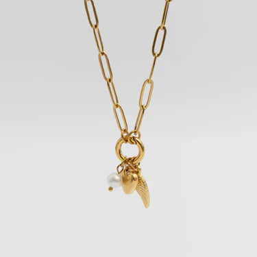 18K Gold PVD Stainless Steel Angel Wing Charm Holder Necklace Set