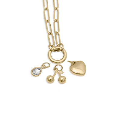 18K Gold PVD Stainless Steel Cherry Love Charm Holder Necklace Set