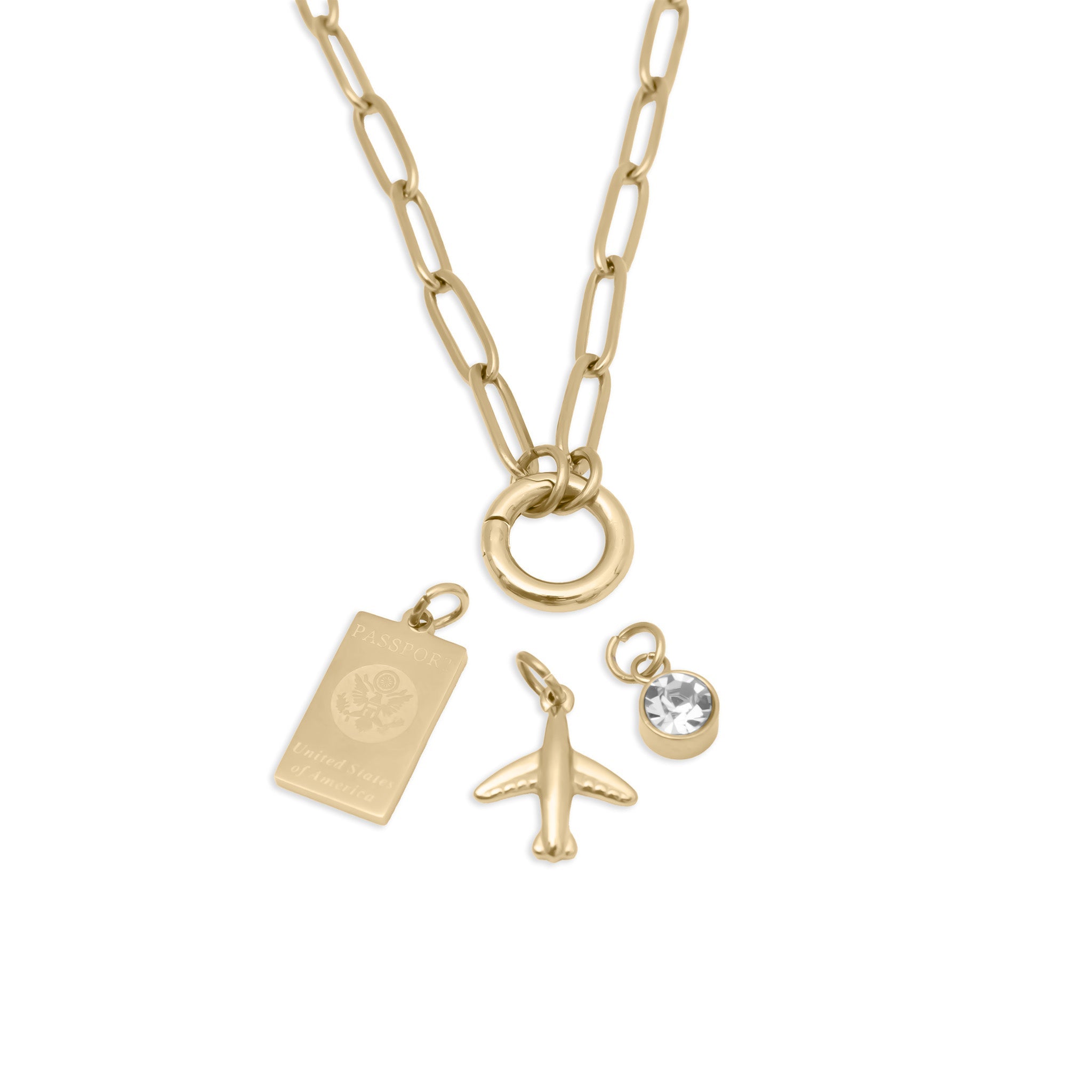 Gold Charm Necklace – 18K Gold Jewelry Travel Charm Holder Gift Set
