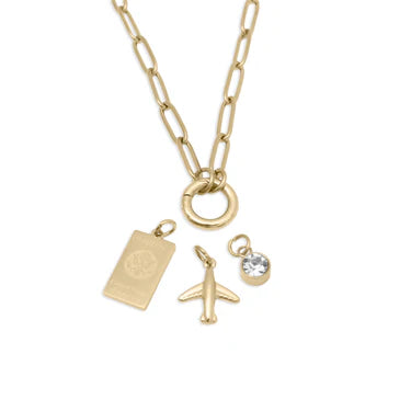 18K Gold PVD Stainless Steel Travel Charm Holder Necklace Set