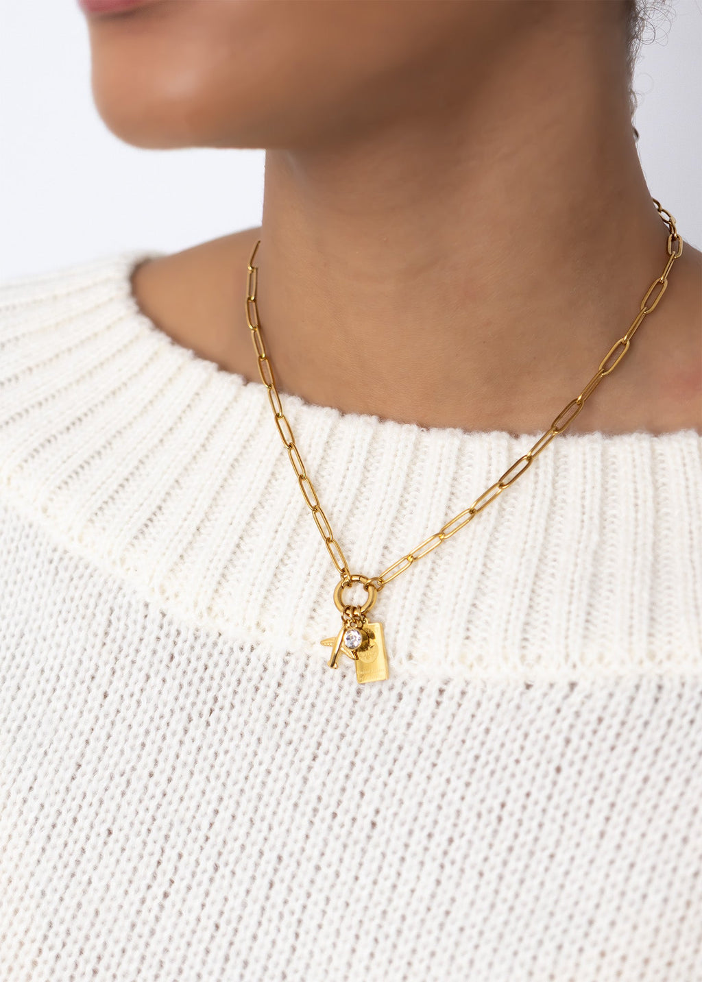 Gold Charm Necklace – 18K Gold Jewelry Travel Charm Holder Gift Set