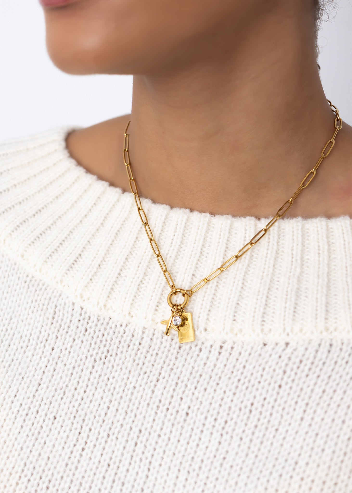 Gold Charm Necklace – 18K Gold Jewelry Travel Charm Holder Gift Set