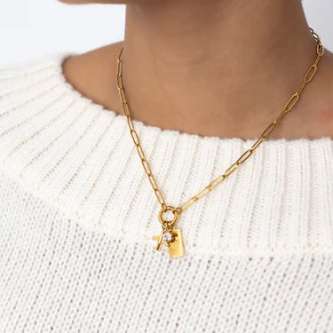 18K Gold PVD Stainless Steel Travel Charm Holder Necklace Set