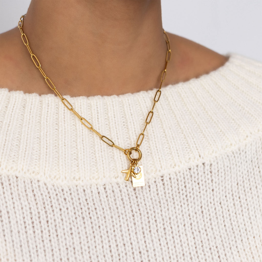 Gold Charm Necklace – 18K Gold Jewelry Travel Charm Holder Gift Set