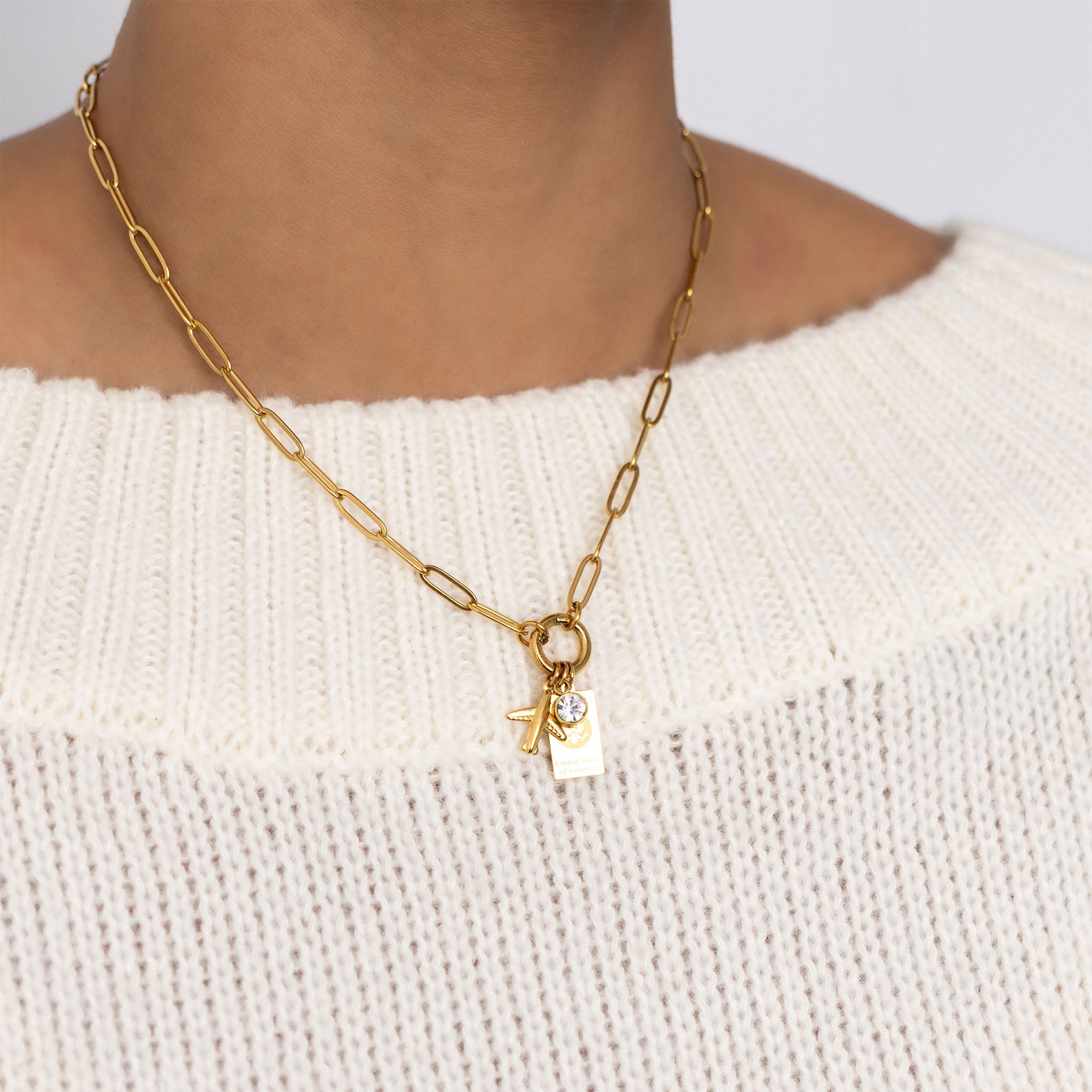 Gold Charm Necklace – 18K Gold Jewelry Travel Charm Holder Gift Set