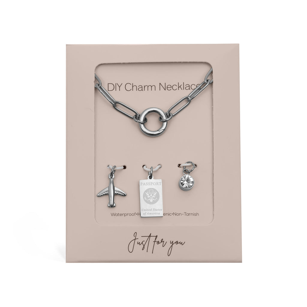 Gold Charm Necklace – 18K Gold Jewelry Travel Charm Holder Gift Set