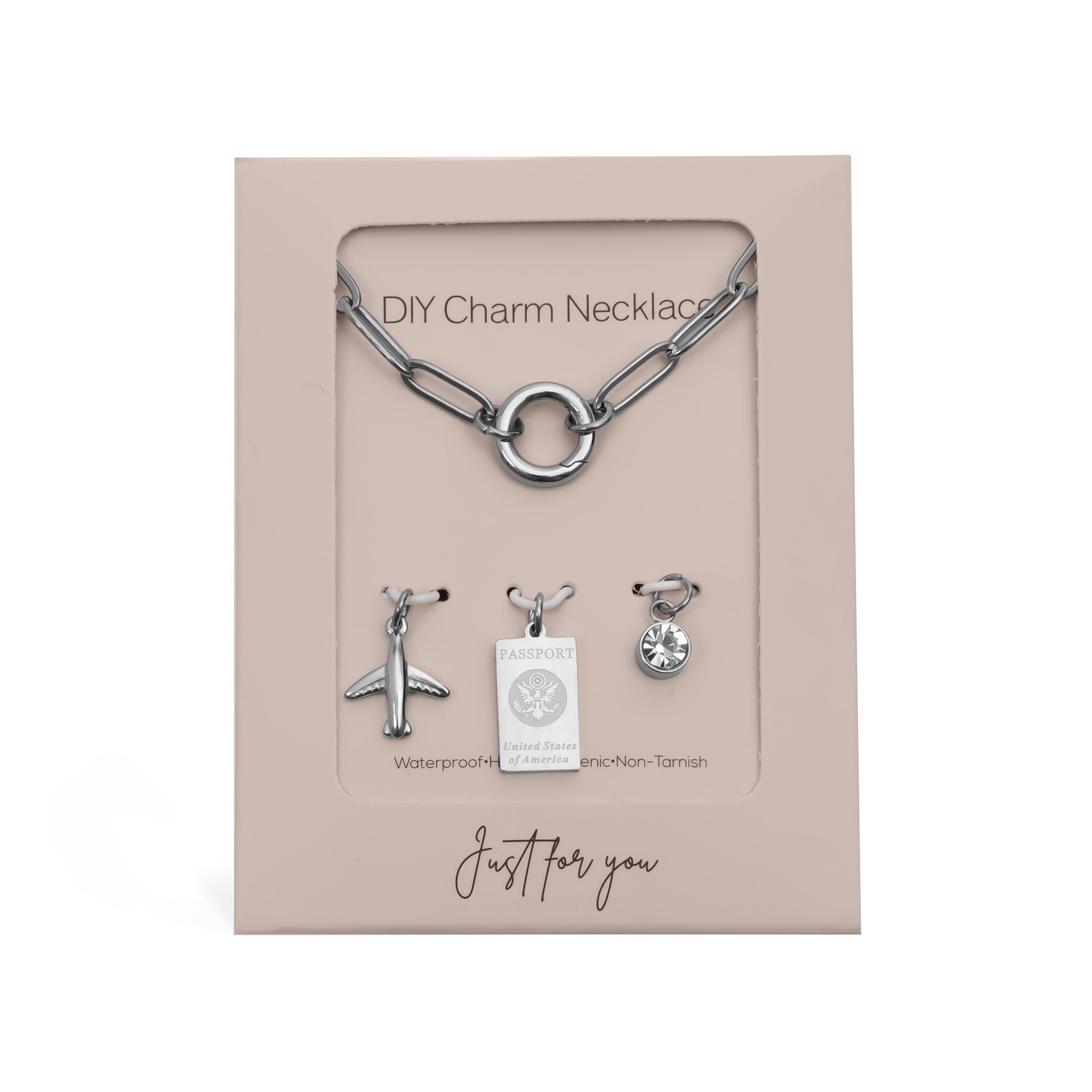 Gold Charm Necklace – 18K Gold Jewelry Travel Charm Holder Gift Set