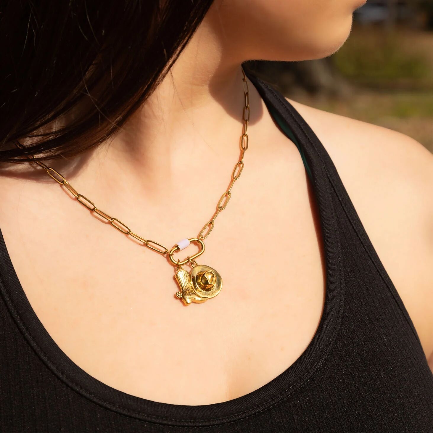 18K Gold Carabiner Necklace – Colorful Enamel Pendant | Adjustable Chain Jewelry