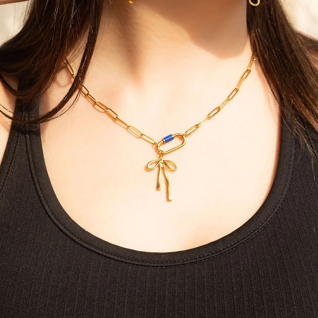 18K Gold Carabiner Necklace – Colorful Enamel Pendant | Adjustable Chain Jewelry