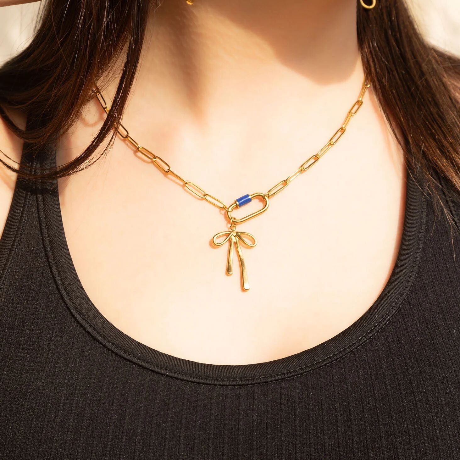 18K Gold Carabiner Necklace – Colorful Enamel Pendant | Adjustable Chain Jewelry