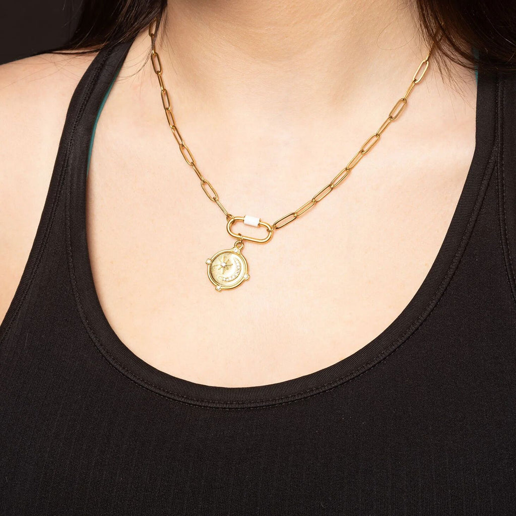 18K Gold Carabiner Necklace – Colorful Enamel Pendant | Adjustable Chain Jewelry