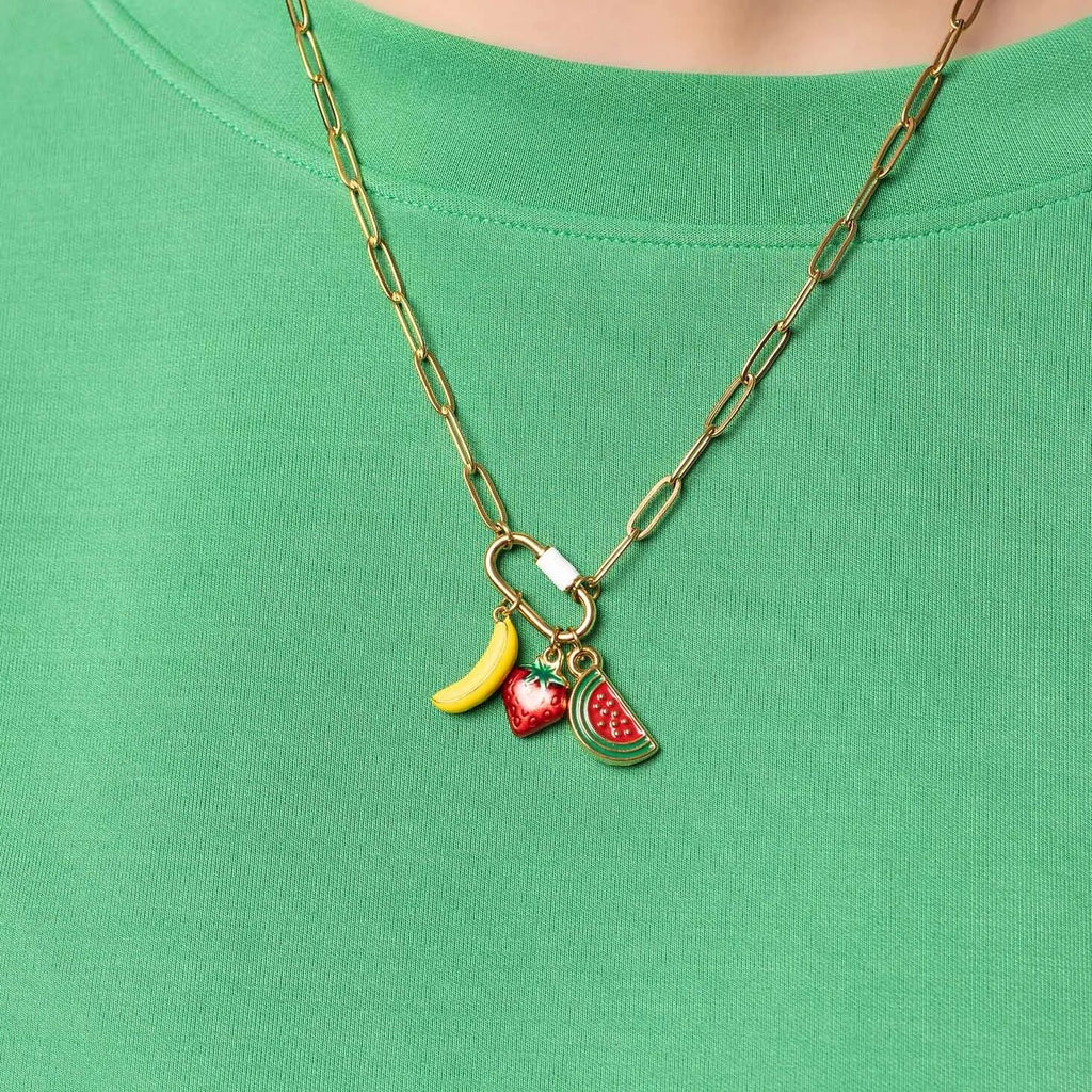 18K Gold Carabiner Necklace – Colorful Enamel Pendant | Adjustable Chain Jewelry
