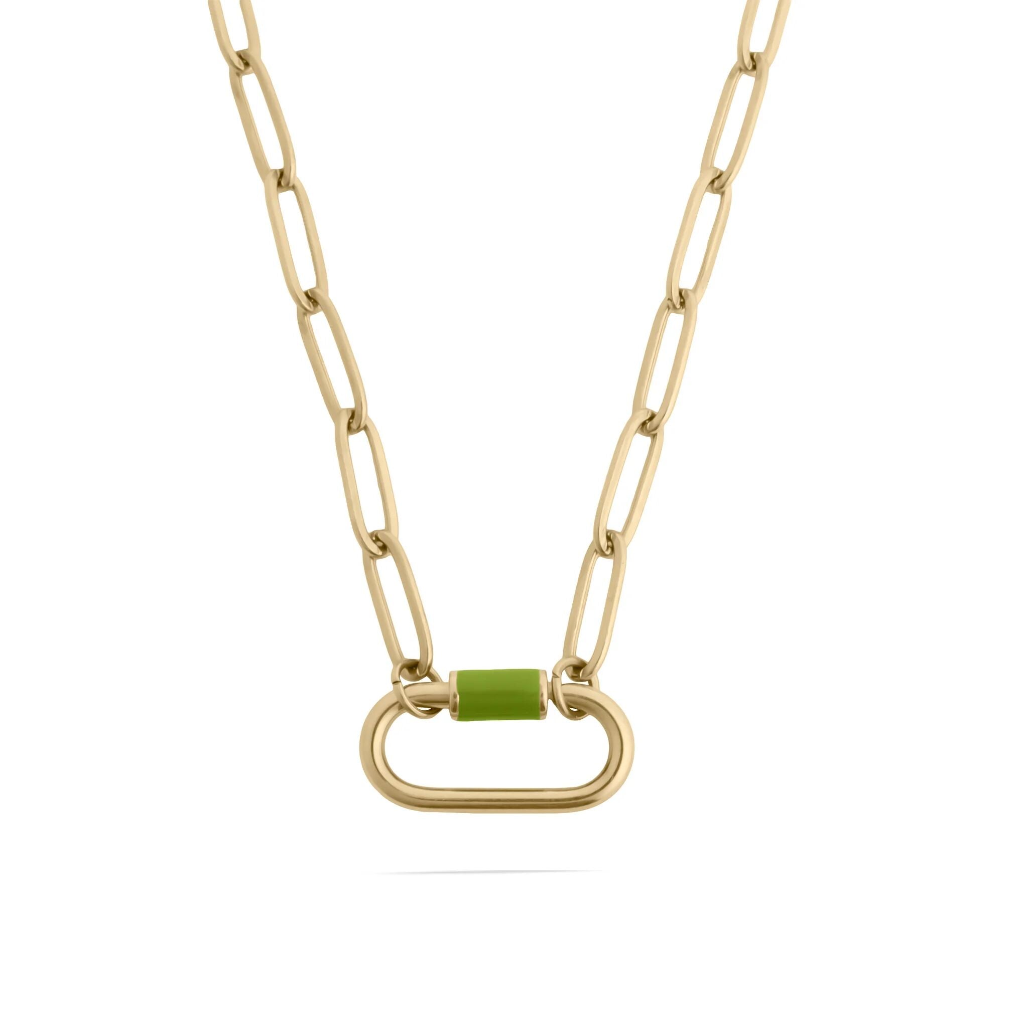 18K Gold Carabiner Necklace – Colorful Enamel Pendant | Adjustable Chain Jewelry