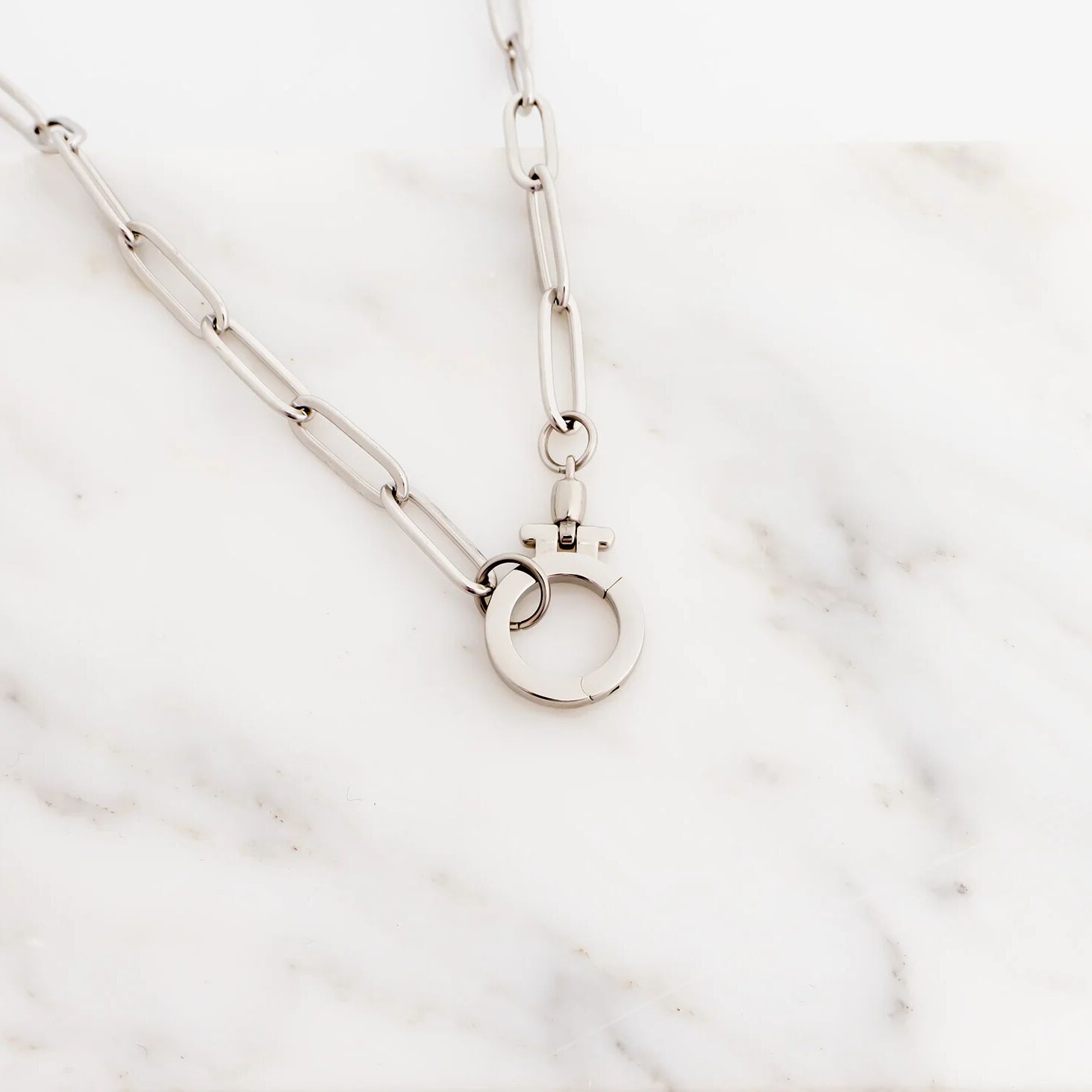 Gold Carabiner Necklace - 18K Gold PVD Stainless Steel Circle Chain, Tarnish Resistant