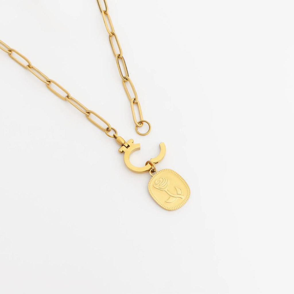 Gold Carabiner Necklace - 18K Gold PVD Stainless Steel Circle Chain, Tarnish Resistant