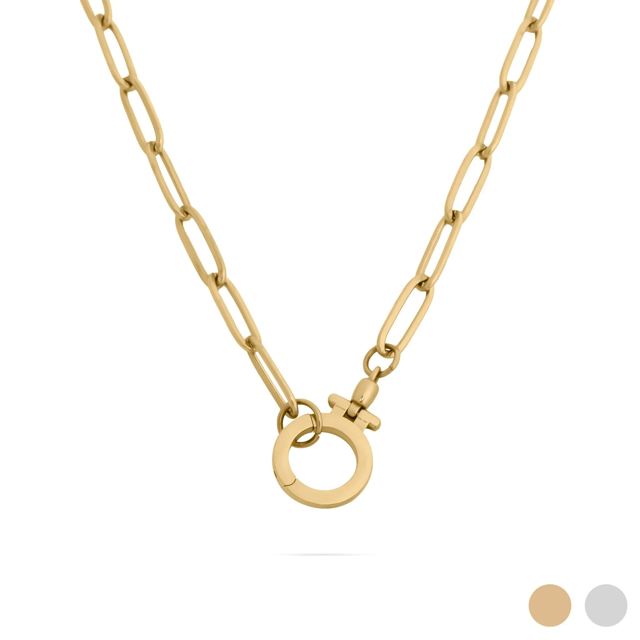 Gold Carabiner Necklace - 18K Gold PVD Stainless Steel Circle Chain, Tarnish Resistant