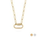 Gold Carabiner Necklace – 18K Gold PVD Stainless Steel CZ Stone Chain
