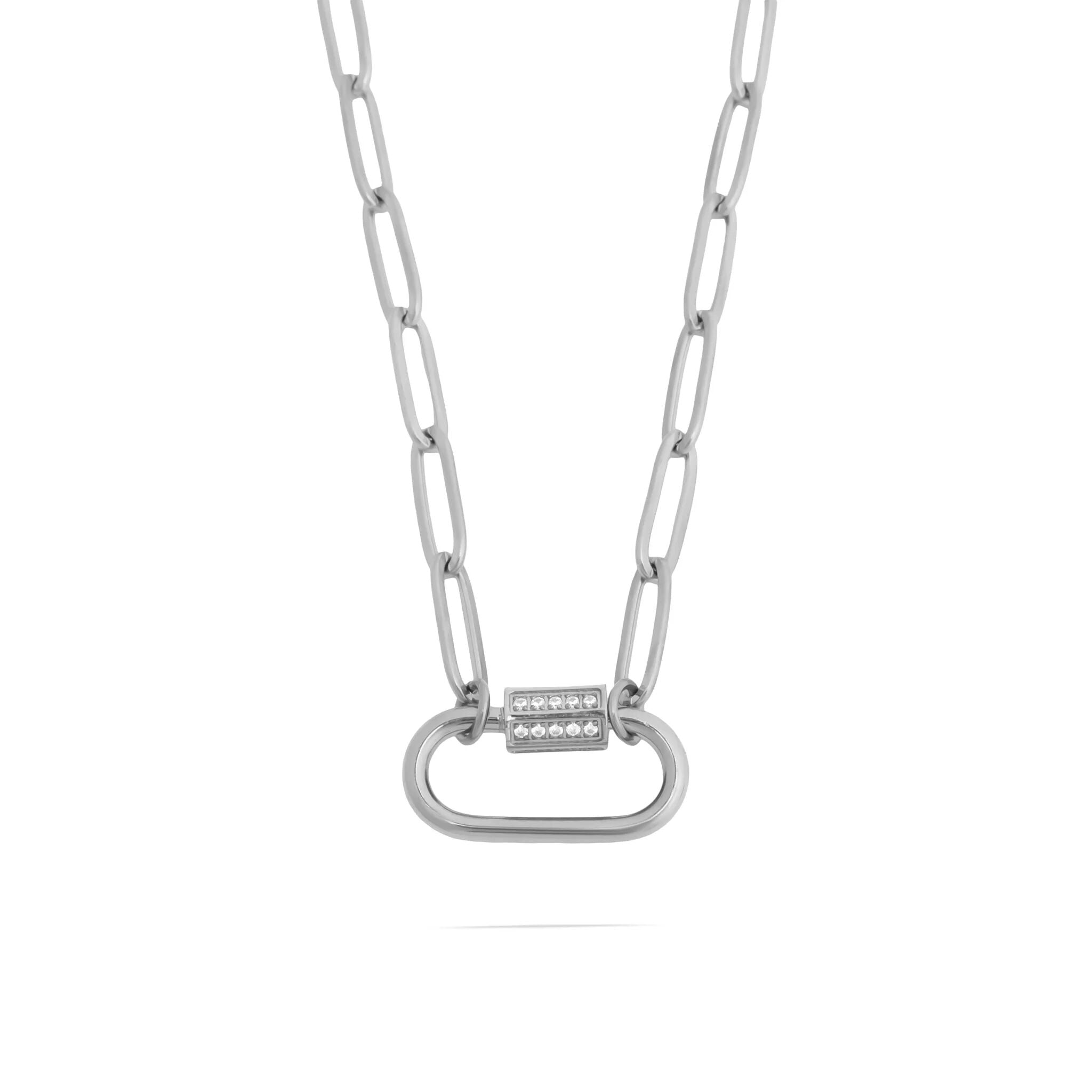 Gold Carabiner Necklace – 18K Gold PVD Stainless Steel CZ Stone Chain