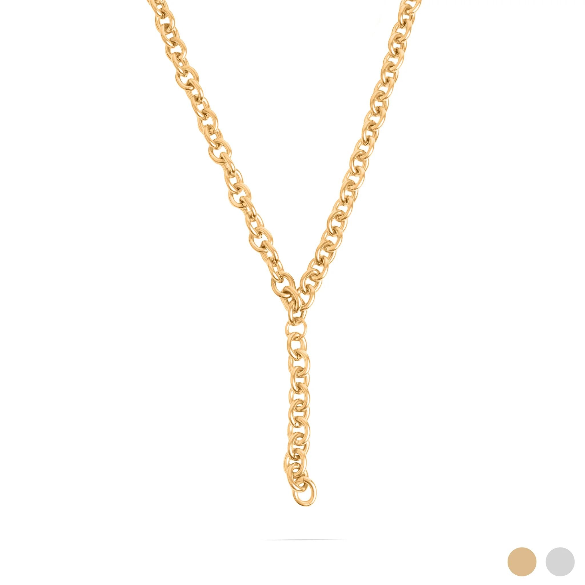 Chunky Chain Necklace – 18K Gold Lariat Adjustable Stainless Steel Jewelry