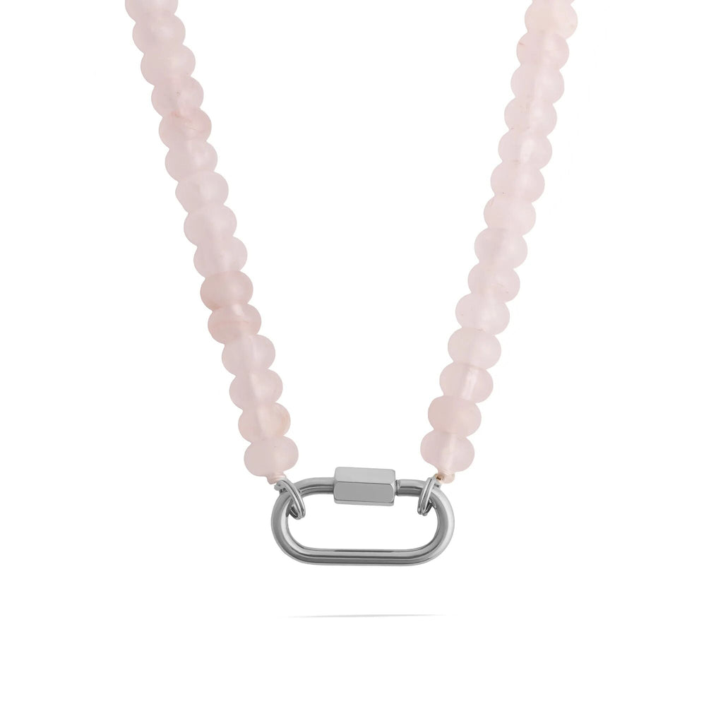 Chunky Bead Necklace - Pink Glass Bead Jewelry With Stainless Steel Carabiner Chain