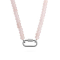 Chunky Bead Necklace - Pink Glass Bead Jewelry With Stainless Steel Carabiner Chain
