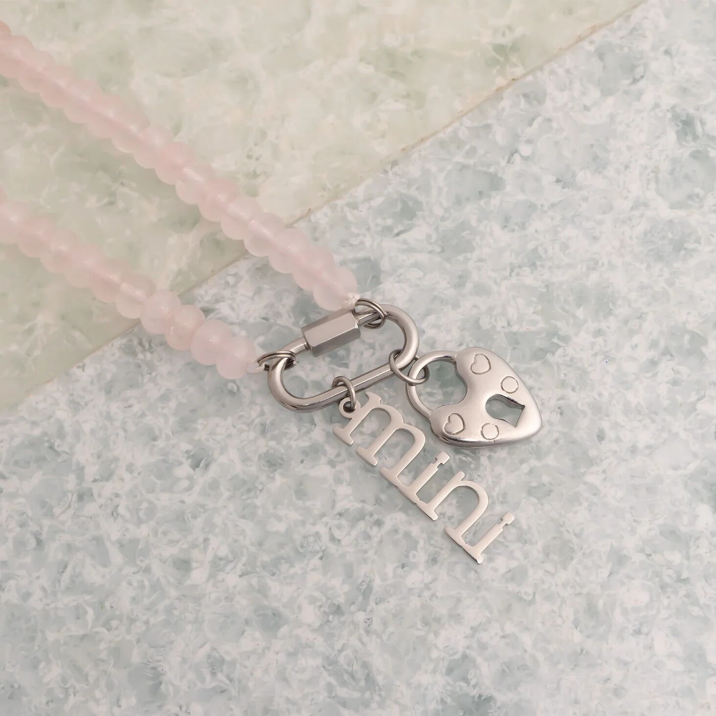 Chunky Bead Necklace - Pink Glass Bead Jewelry With Stainless Steel Carabiner Chain