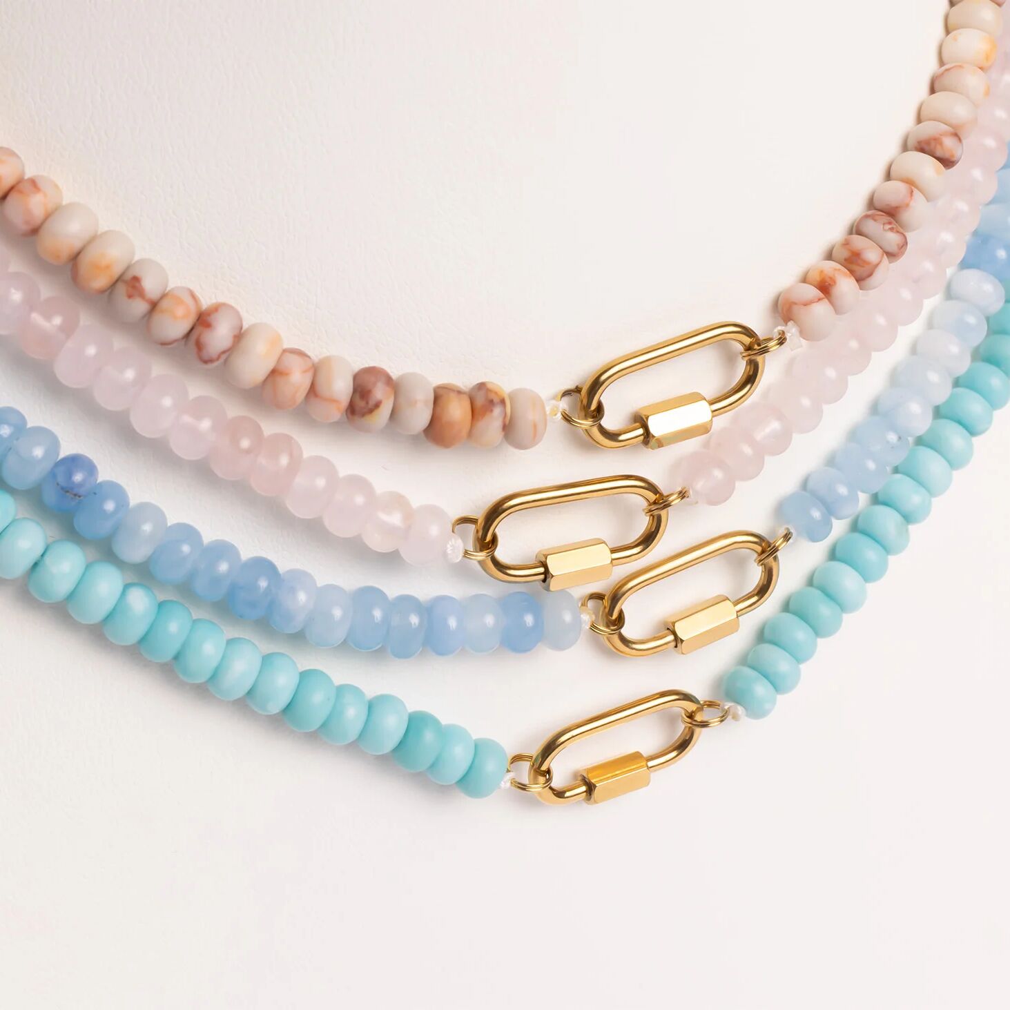 Chunky Bead Necklace - Pink Glass Bead Jewelry With Stainless Steel Carabiner Chain