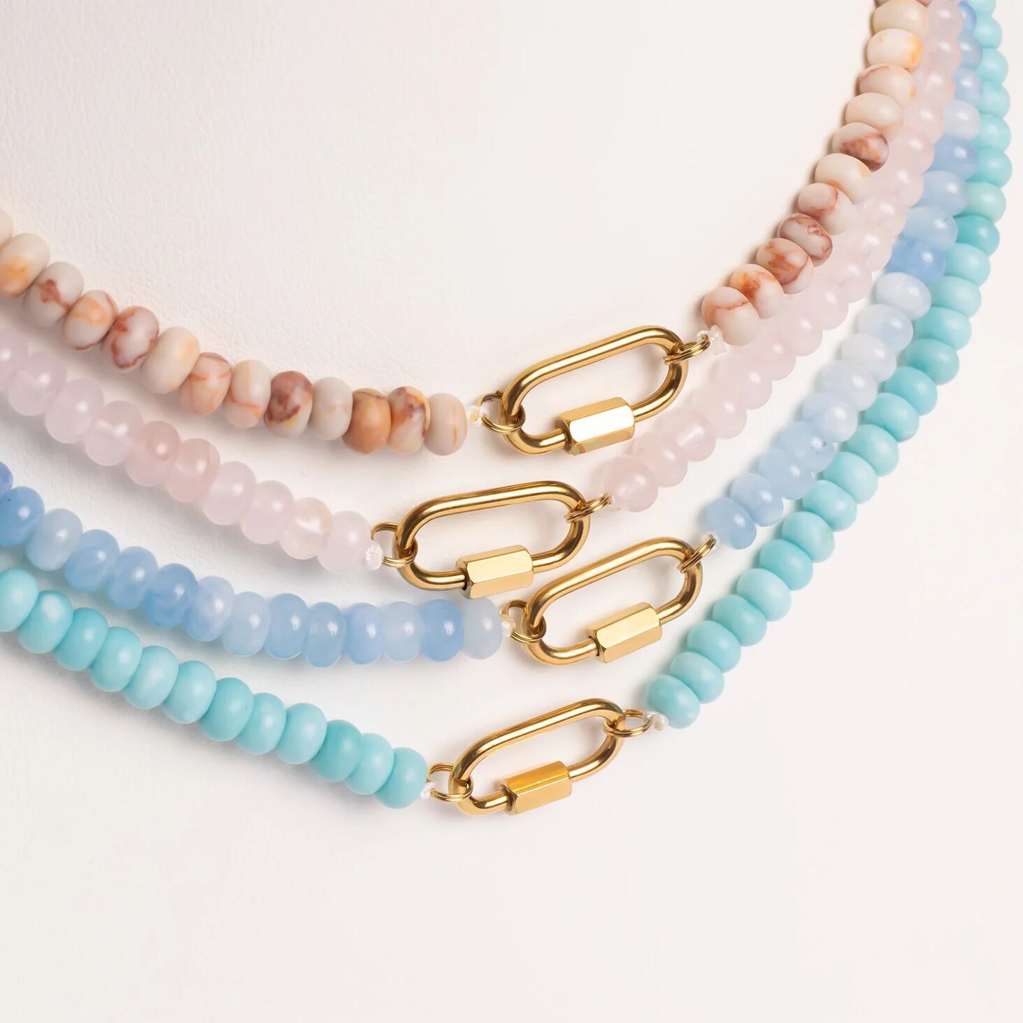 Turquoise Bead Necklace – Chunky Artisan Beads | Stainless Steel Carabiner Clasp Gift
