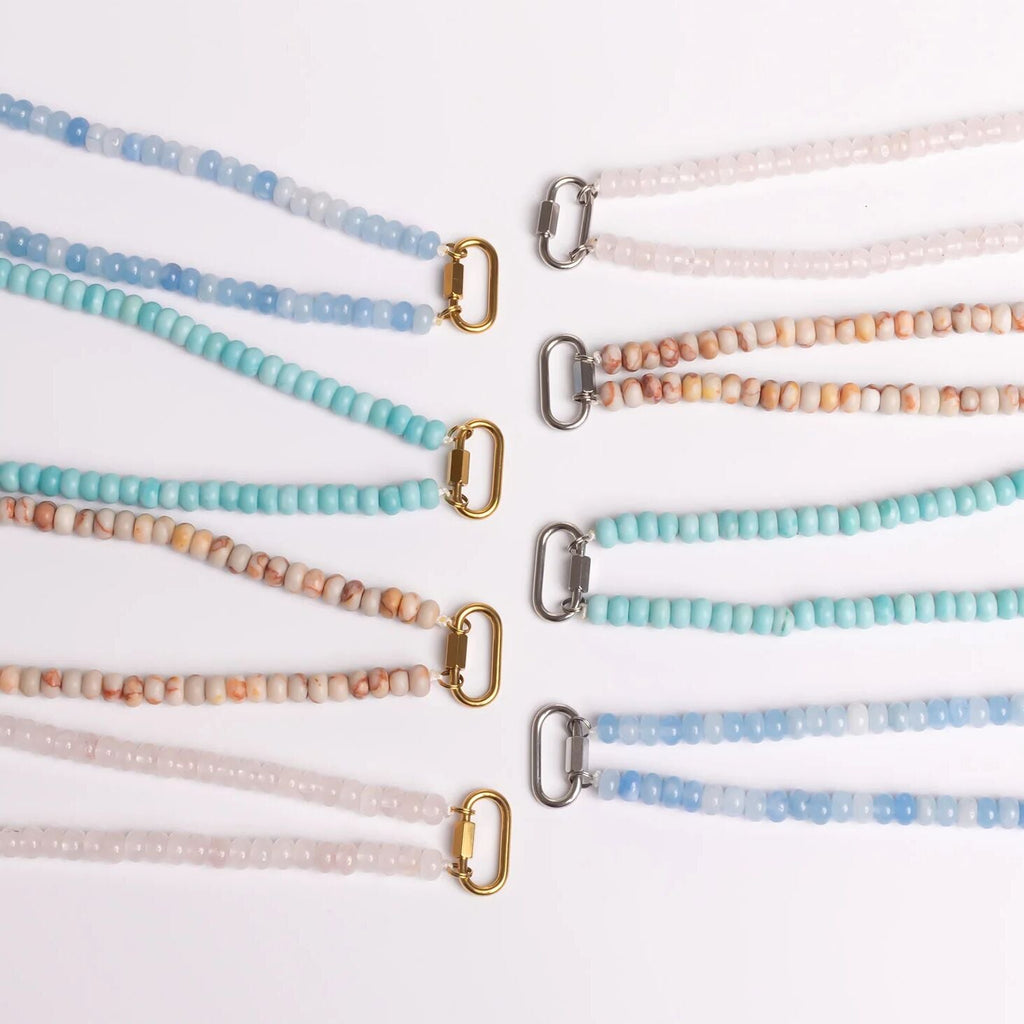 Stainless Steel Necklace – Chunky Glass Beads With Industrial Carabiner Clasp