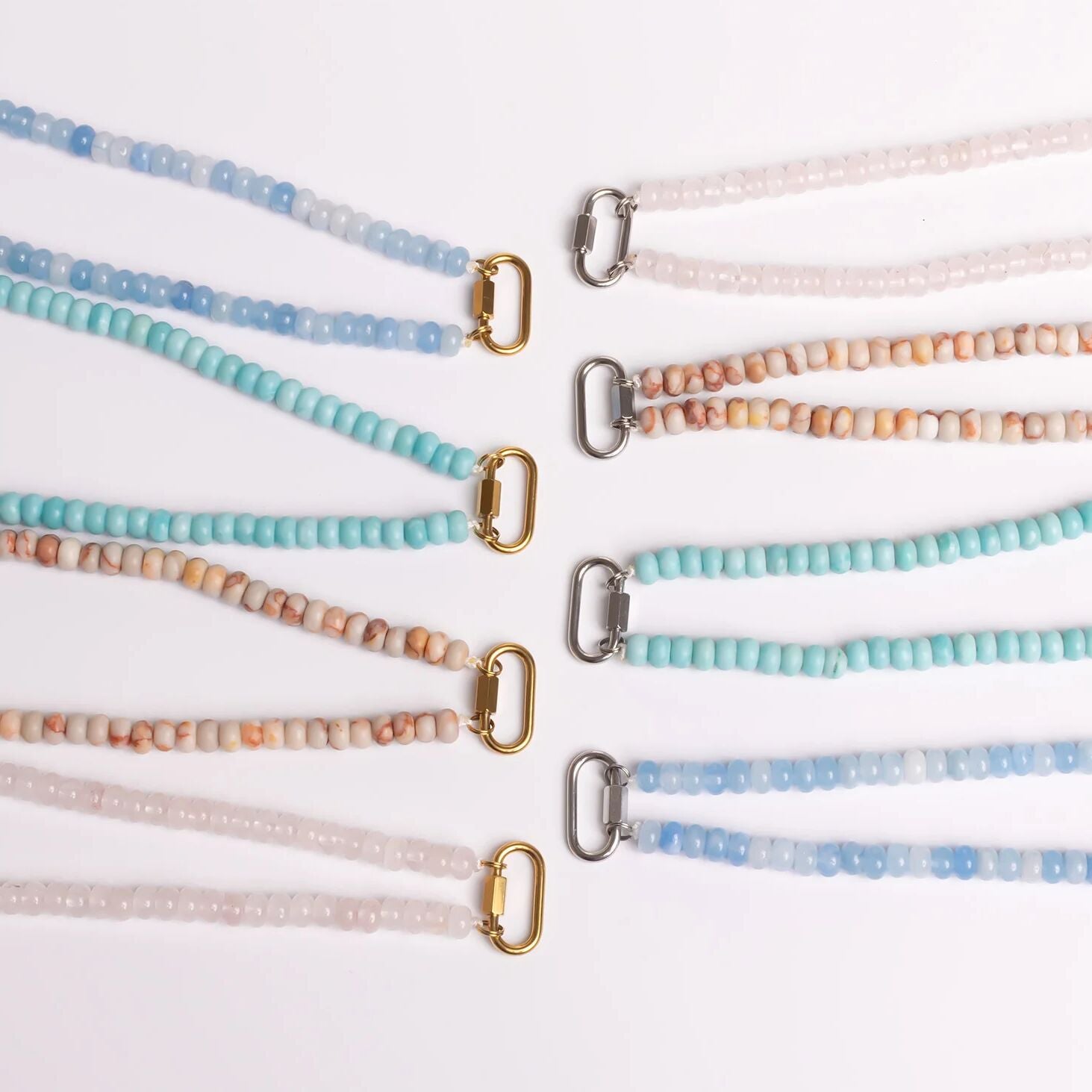 Stainless Steel Necklace – Chunky Glass Beads With Industrial Carabiner Clasp