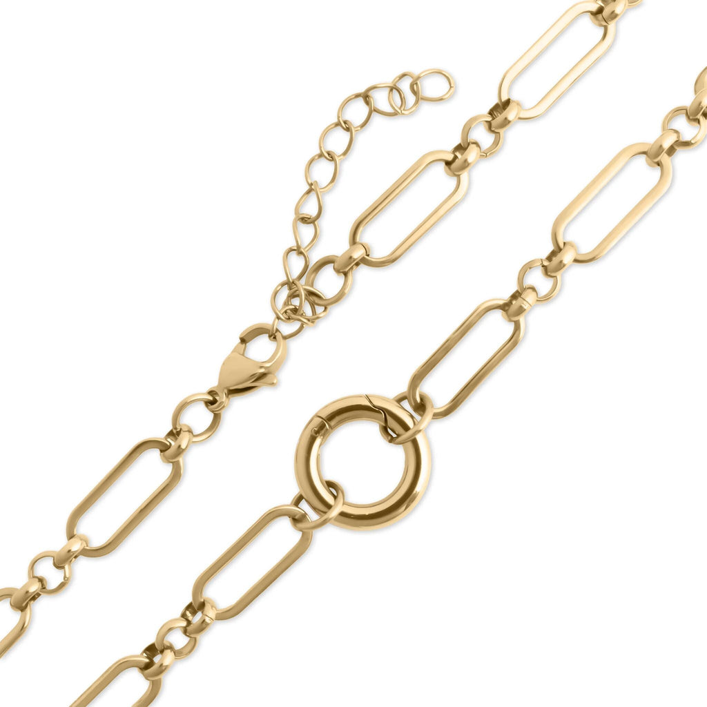 Gold Paperclip Necklace – 18K Gold PVD Stainless Steel Long Charm Holder Chain