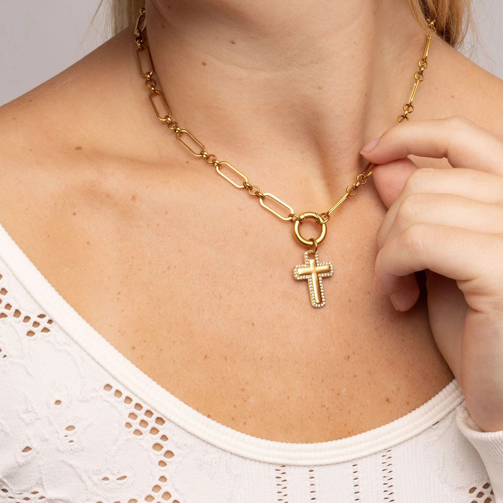 Gold Paperclip Necklace – 18K Gold PVD Stainless Steel Long Charm Holder Chain