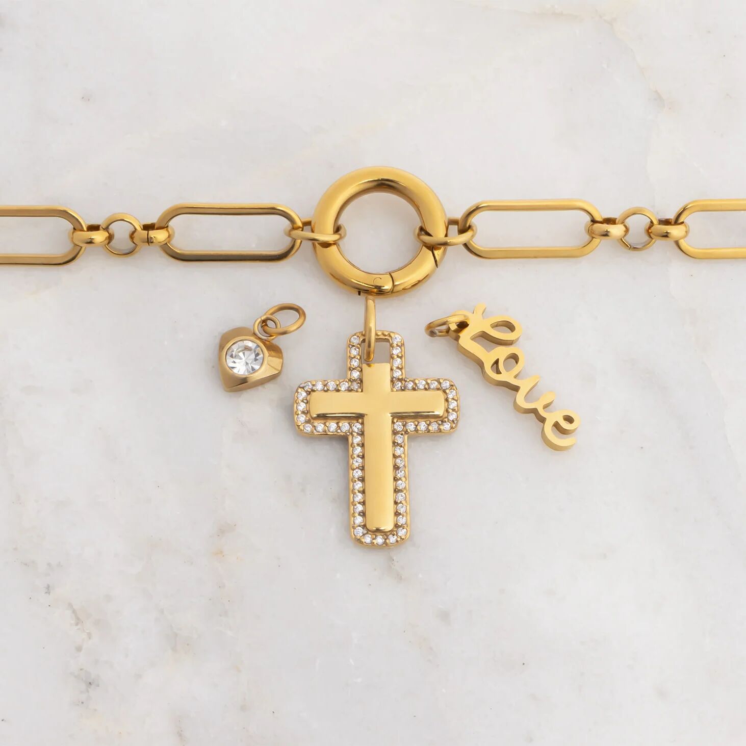 Gold Paperclip Necklace – 18K Gold PVD Stainless Steel Long Charm Holder Chain