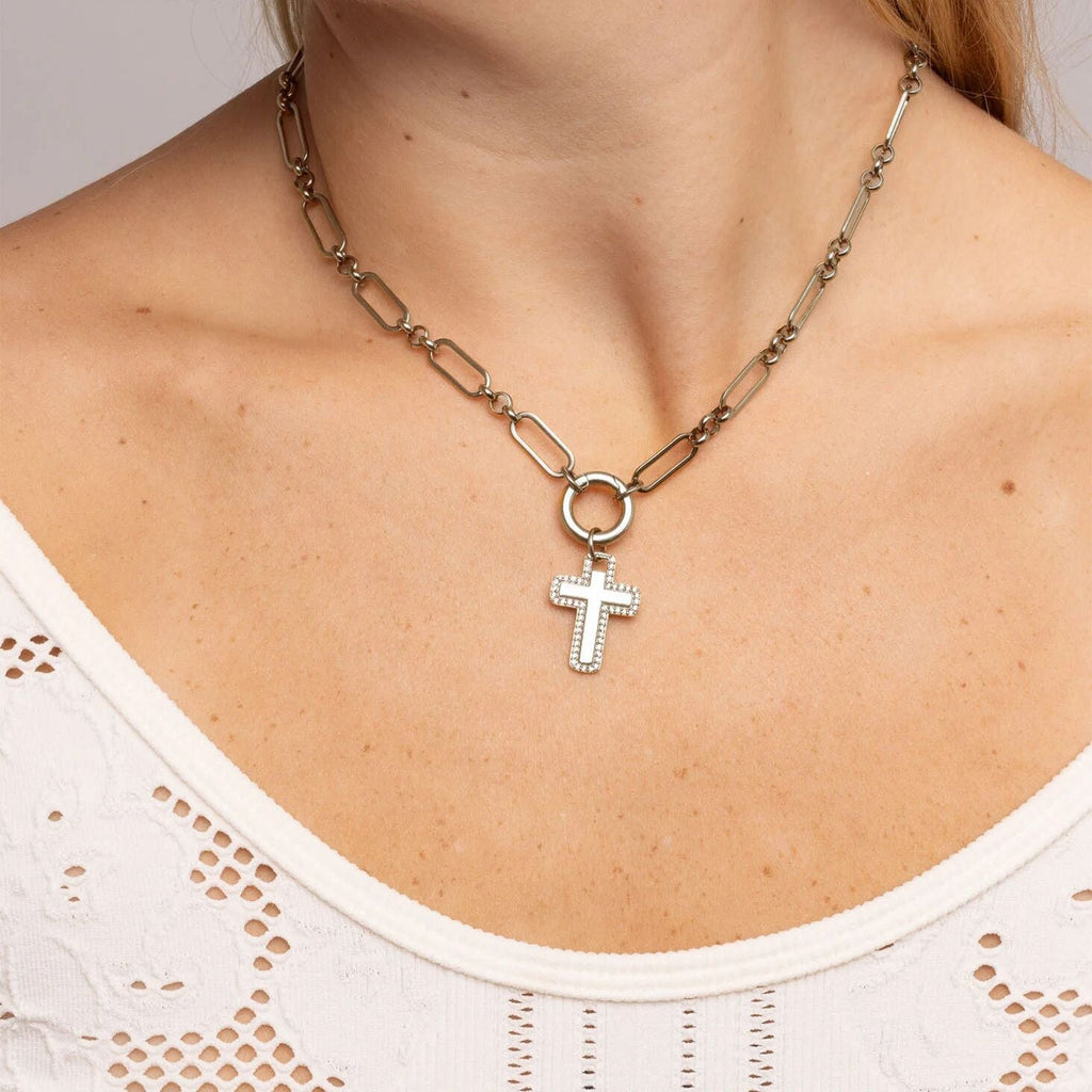 Gold Paperclip Necklace – 18K Gold PVD Stainless Steel Long Charm Holder Chain