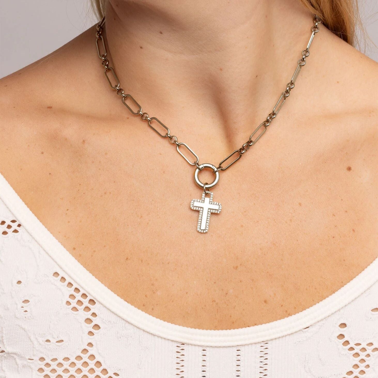 Gold Paperclip Necklace – 18K Gold PVD Stainless Steel Long Charm Holder Chain