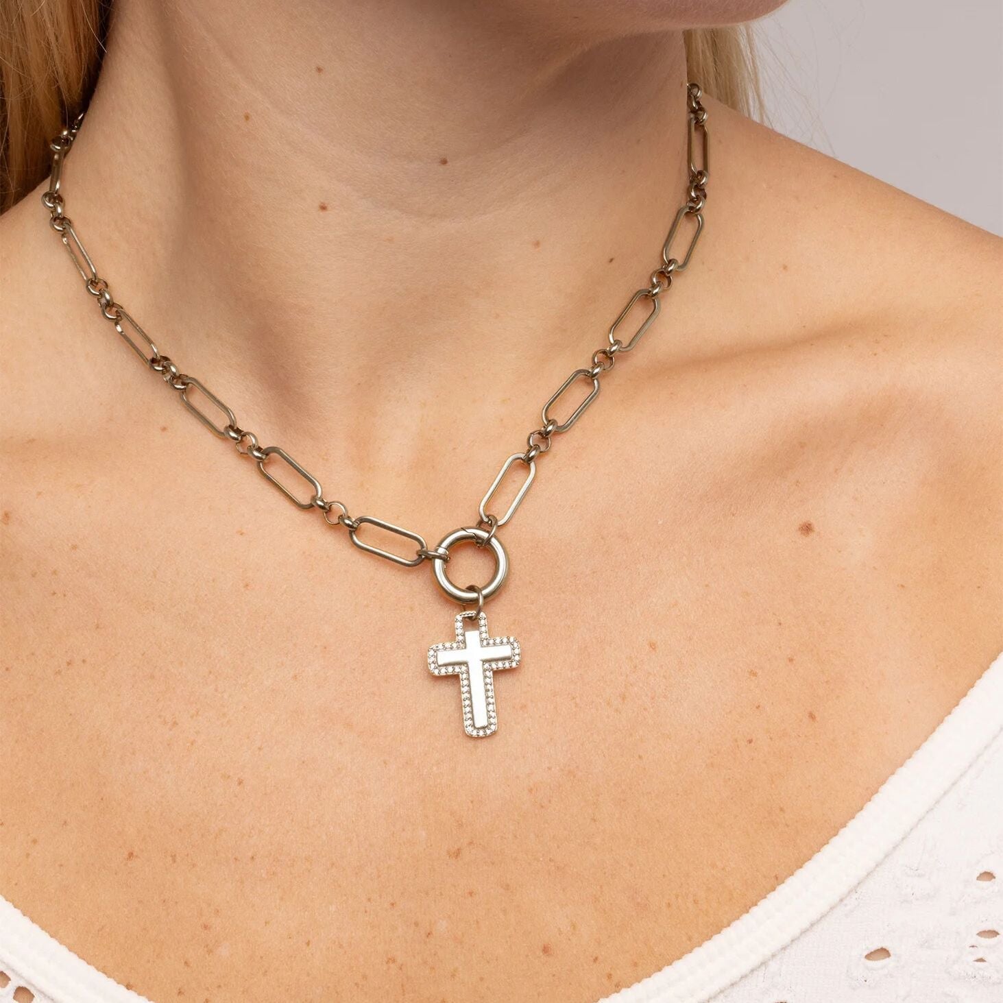 Gold Paperclip Necklace – 18K Gold PVD Stainless Steel Long Charm Holder Chain