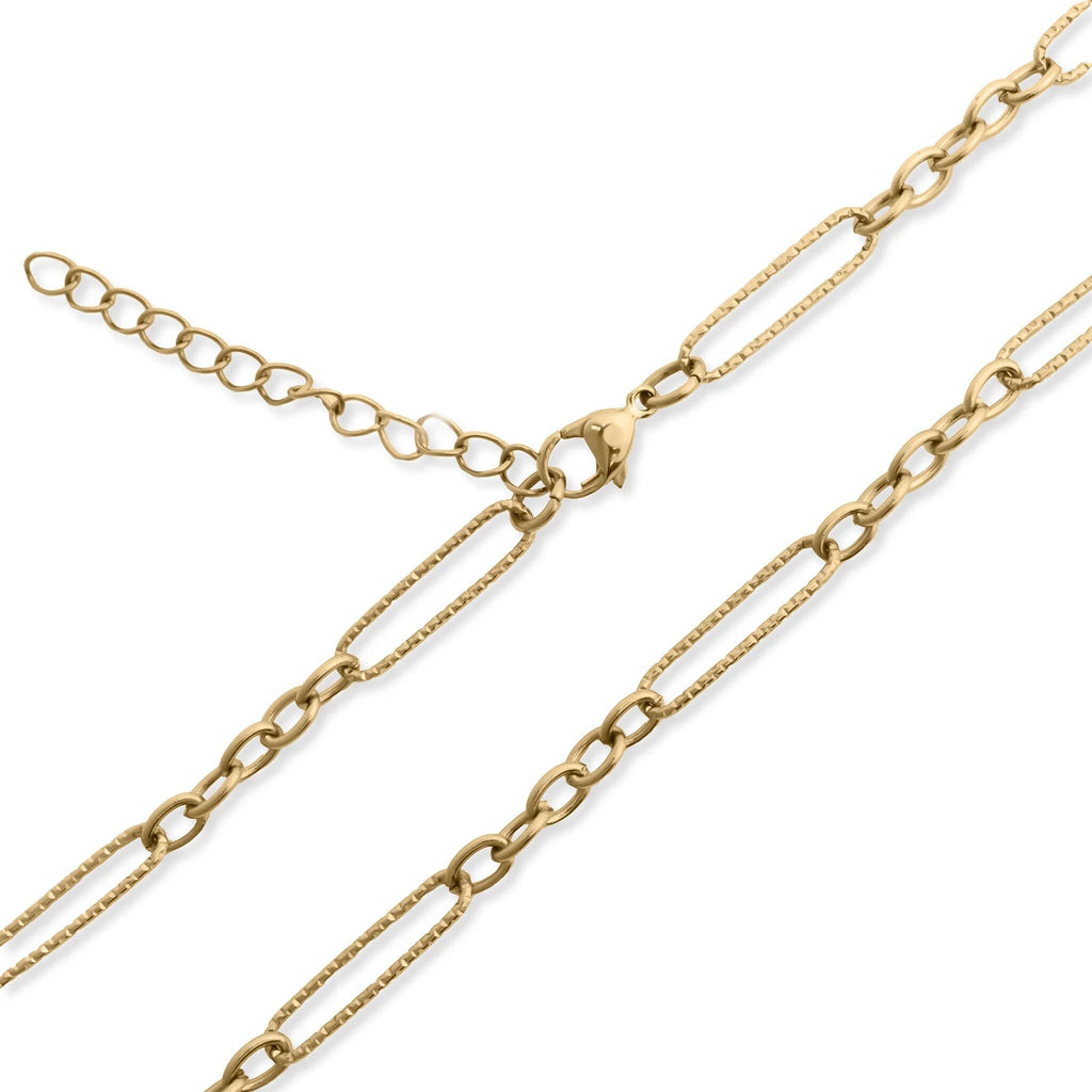 18K Gold Chain Necklace – Long Paperclip Textured Chain | Stainless Steel Jewelry