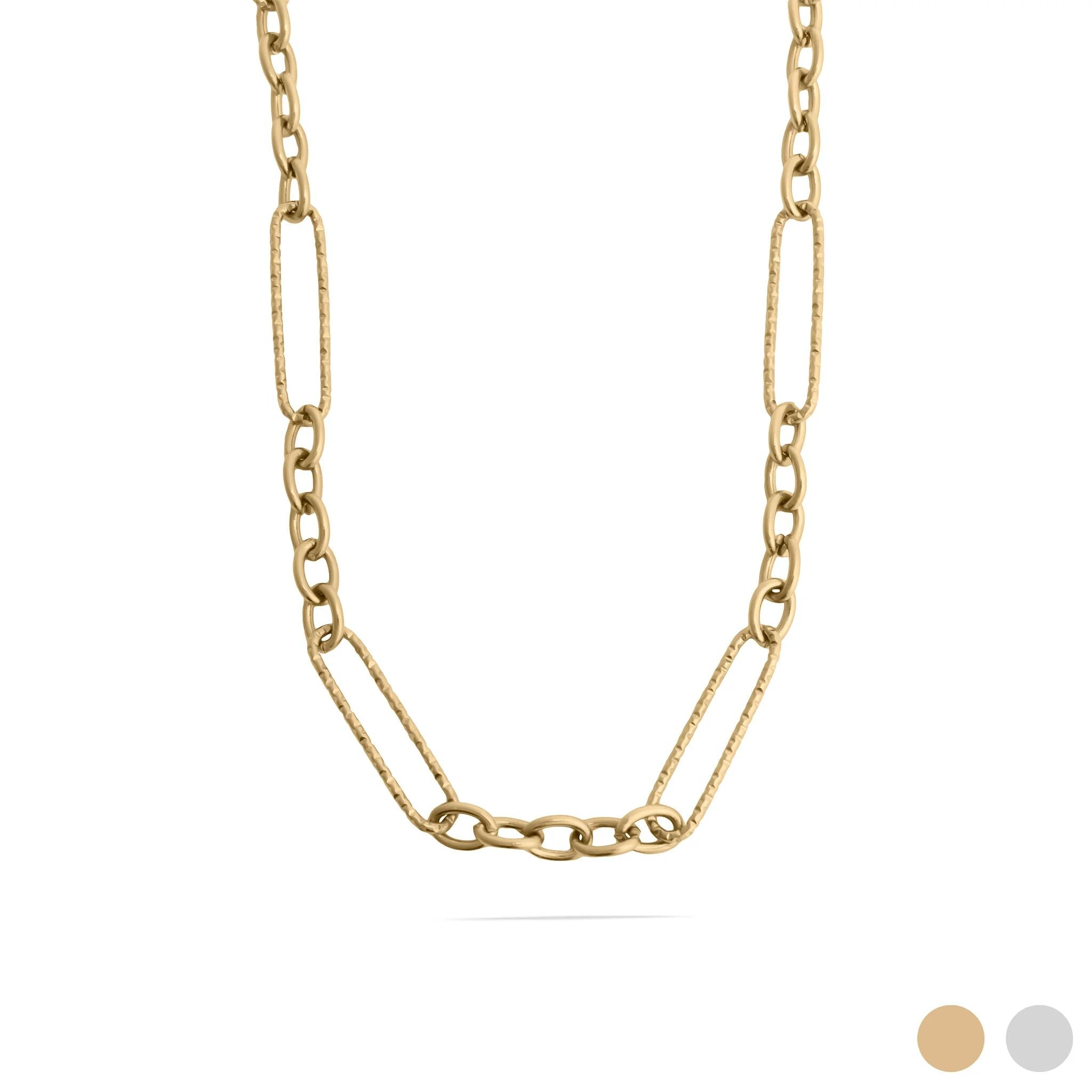 18K Gold Chain Necklace – Long Paperclip Textured Chain | Stainless Steel Jewelry