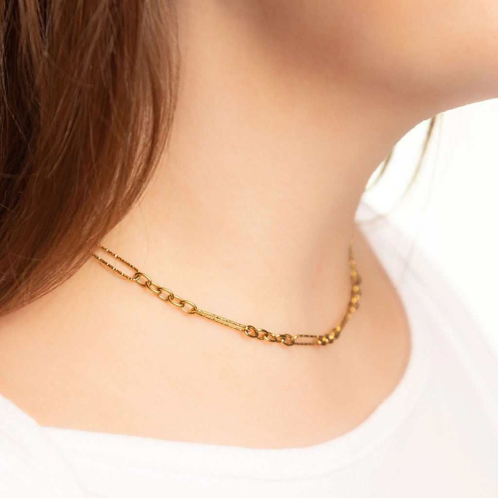 18K Gold Chain Necklace – Long Paperclip Textured Chain | Stainless Steel Jewelry