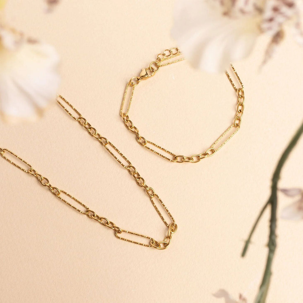 18K Gold Chain Necklace – Long Paperclip Textured Chain | Stainless Steel Jewelry