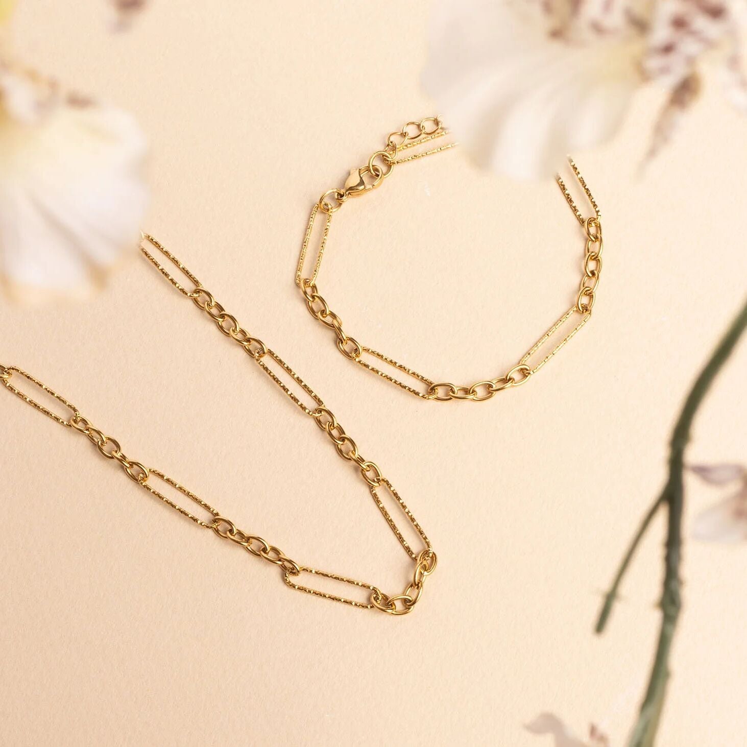 18K Gold Chain Necklace – Long Paperclip Textured Chain | Stainless Steel Jewelry