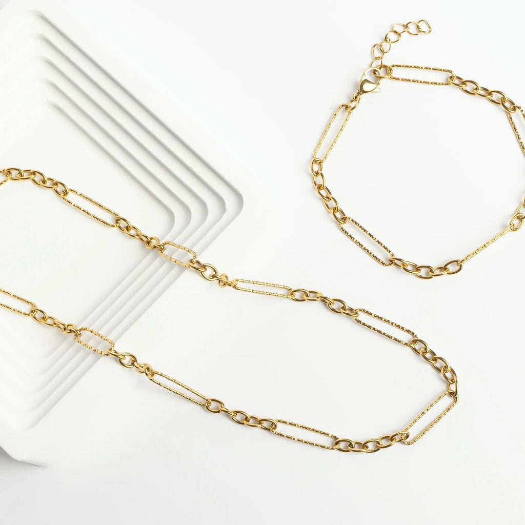 18K Gold Chain Necklace – Long Paperclip Textured Chain | Stainless Steel Jewelry