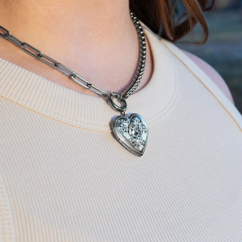 18k Gold Charm Necklace – Stainless Steel Box Chain & Paperclip Charm Holder