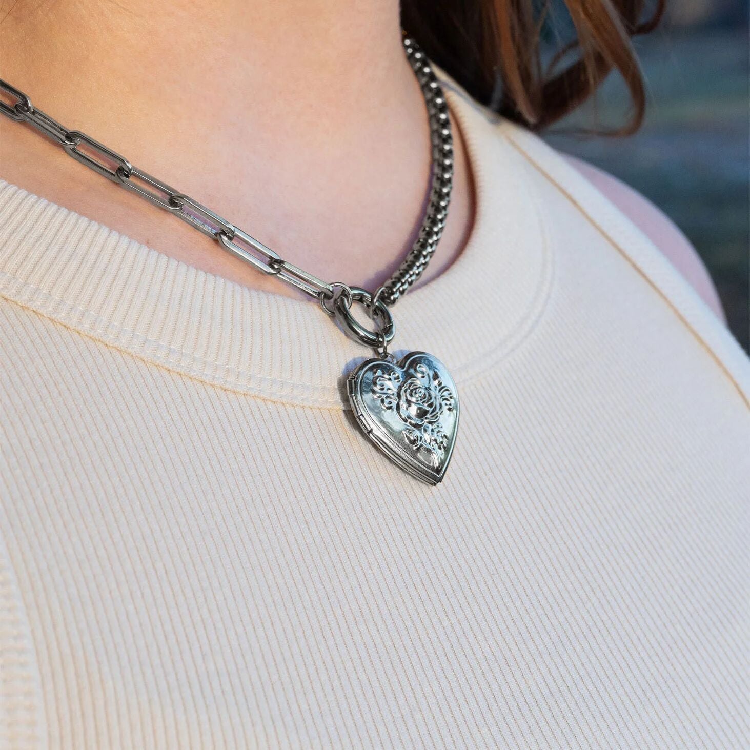 18k Gold Charm Necklace – Stainless Steel Box Chain & Paperclip Charm Holder