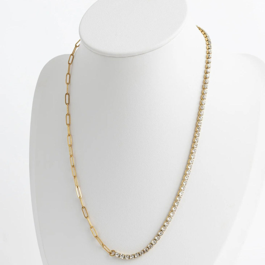 Gold Paperclip Necklace - 18K Gold PVD Stainless Steel Tennis Chain Split Design