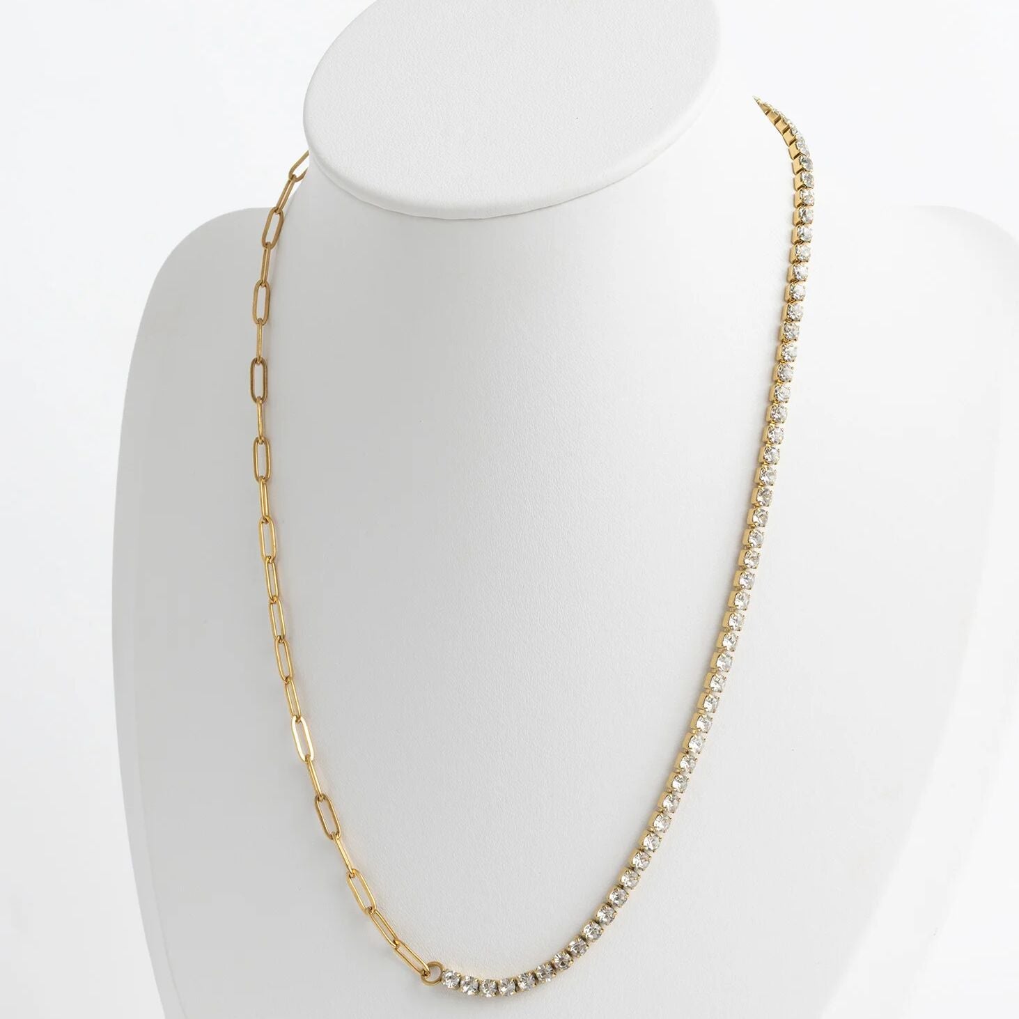 Gold Paperclip Necklace - 18K Gold PVD Stainless Steel Tennis Chain Split Design