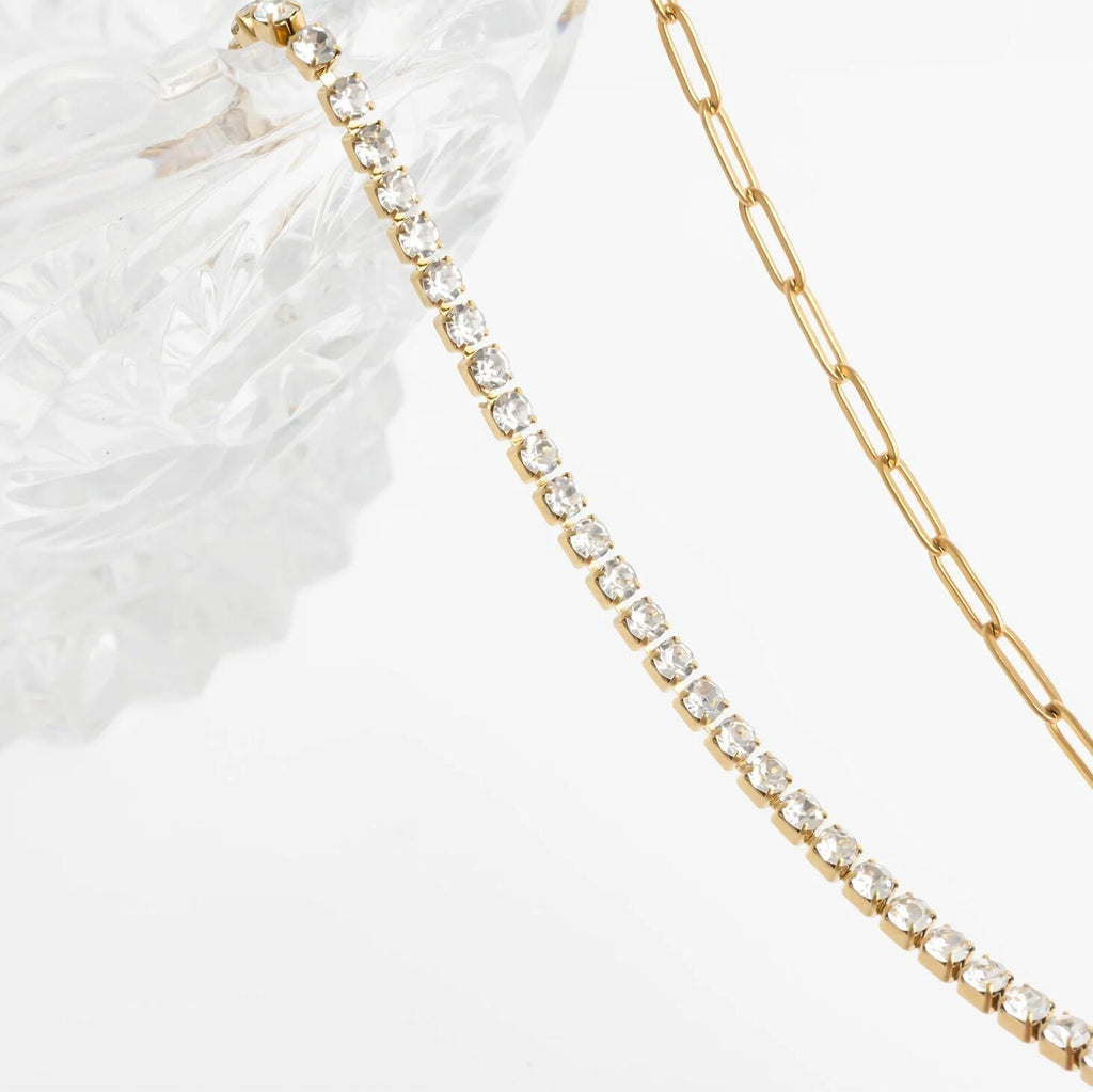 Gold Paperclip Necklace - 18K Gold PVD Stainless Steel Tennis Chain Split Design