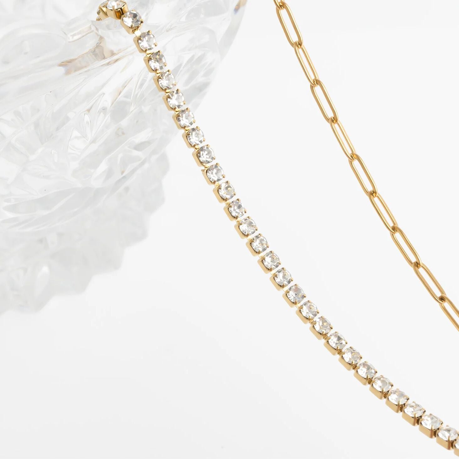 Gold Paperclip Necklace - 18K Gold PVD Stainless Steel Tennis Chain Split Design