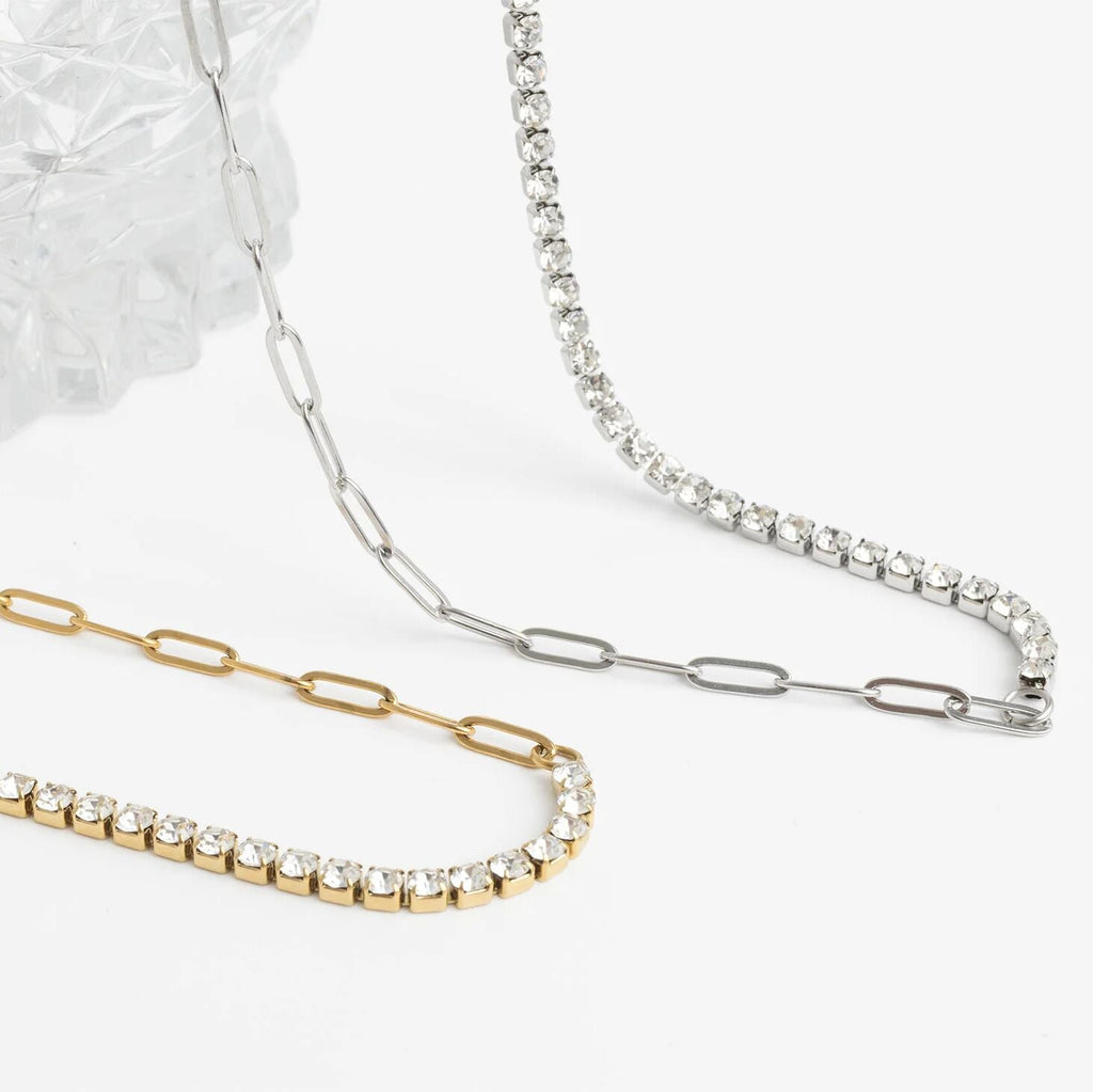 Gold Paperclip Necklace - 18K Gold PVD Stainless Steel Tennis Chain Split Design